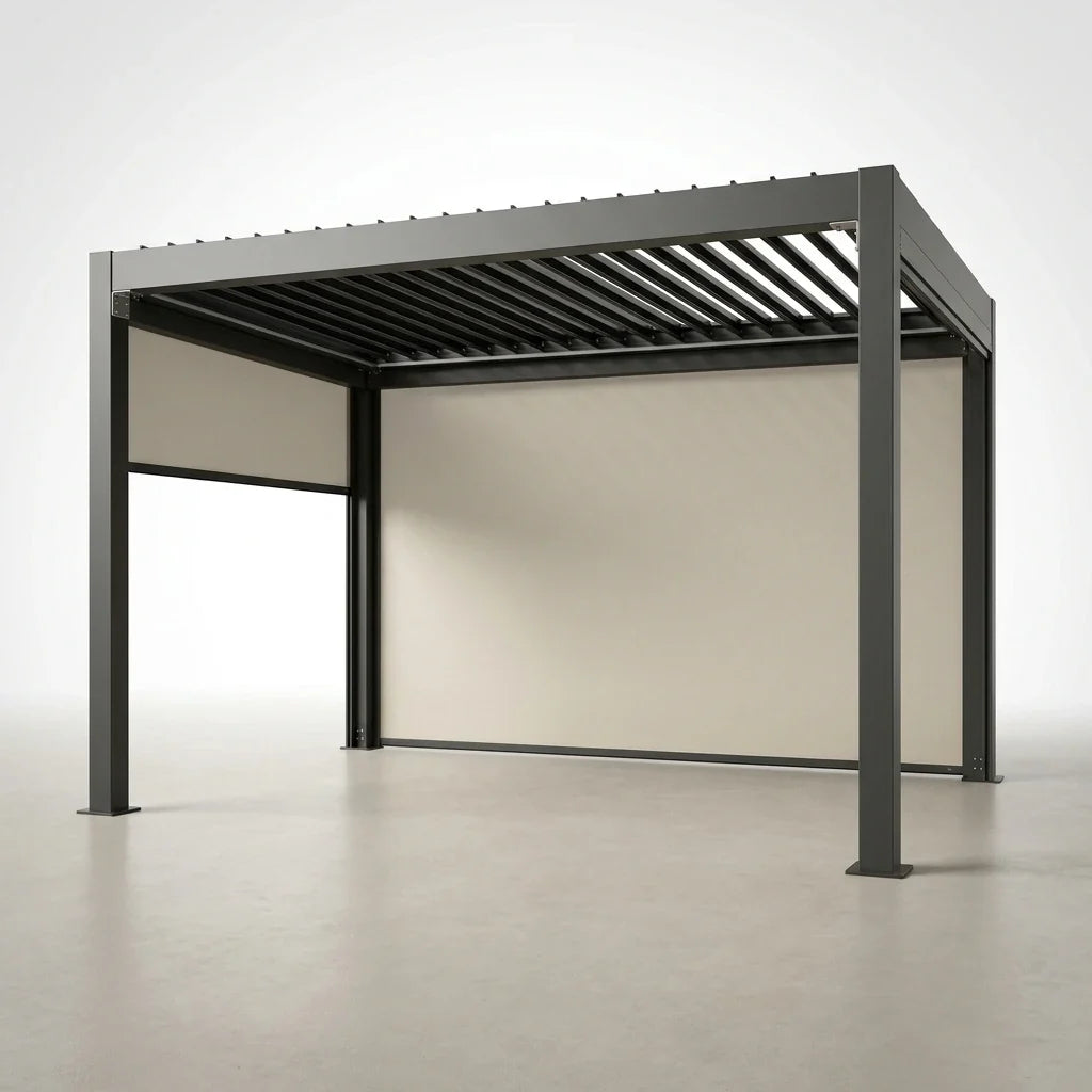 Motorized Pergola Built to Control Weather, Aluminum Frame, Zip-Track Screen, LED Ready, 360x360cm