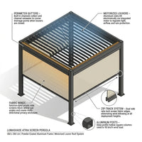 Motorized Pergola Built to Control Weather, Aluminum Frame, Zip-Track Screen, LED Ready, 360x360cm — product view 3