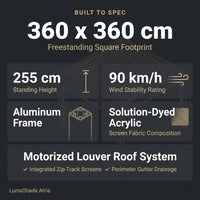 Motorized Pergola Built to Control Weather, Aluminum Frame, Zip-Track Screen, LED Ready, 360x360cm — product view 6